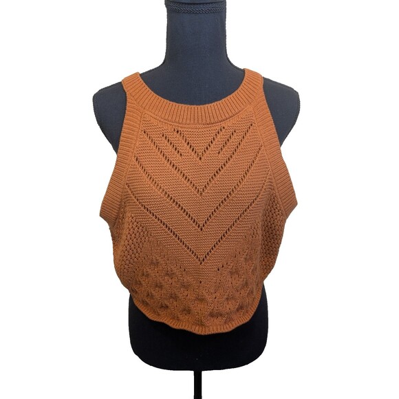 House Of Harlow 1960 Crop Top Brown Crochet Knit Boho Beachy Large NWOT - Picture 1 of 10